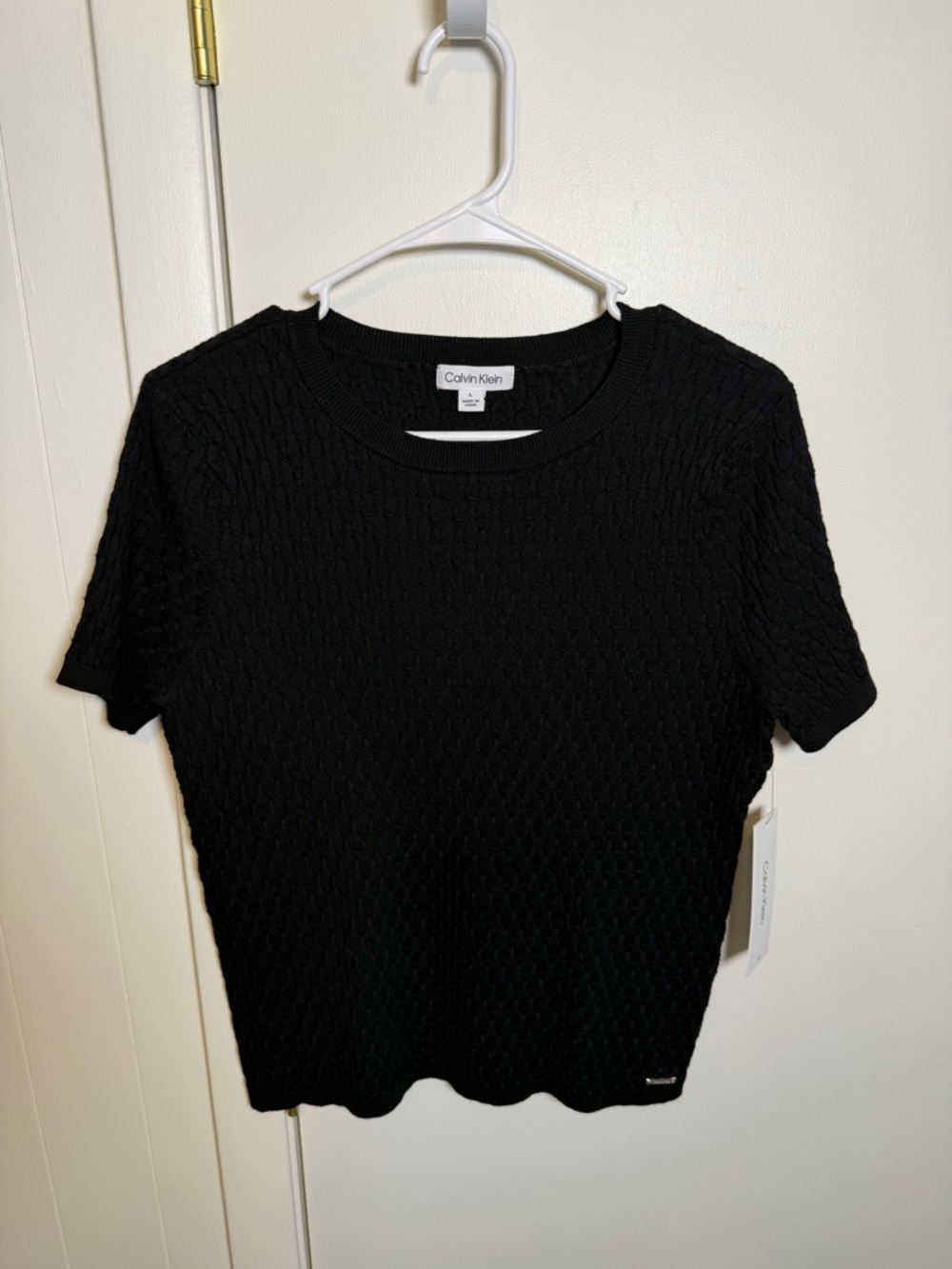Calvin Klein Black Textured Short Sleeve Knit Top